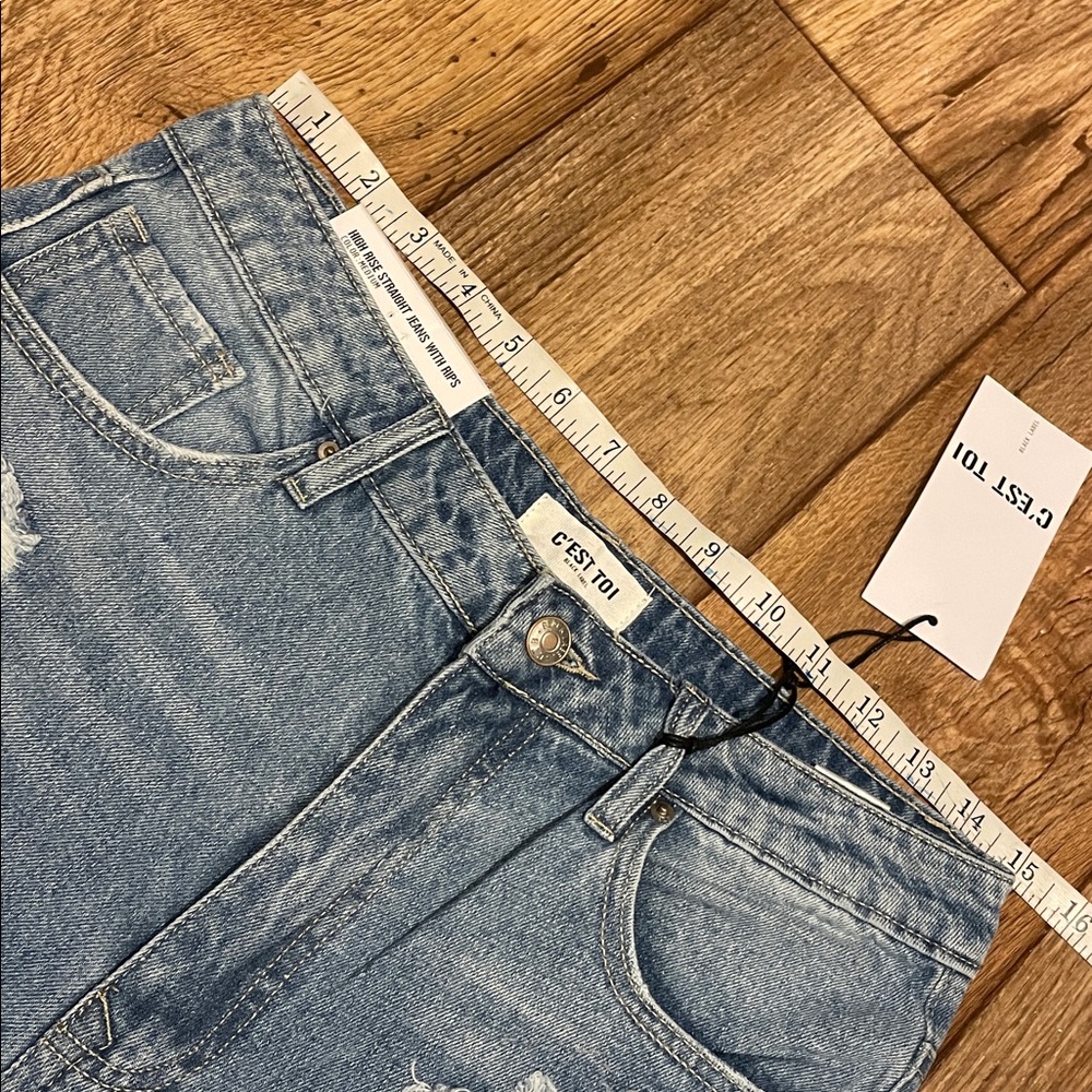 C'est Toi High Rise Straight Jeans with Rips Junior Size 5 - Picture 4 of 6